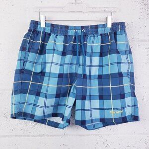 BARBOUR Mens Size M Swimwear Trunks Aqua Tartan Plaid Stretch Shorts 5"